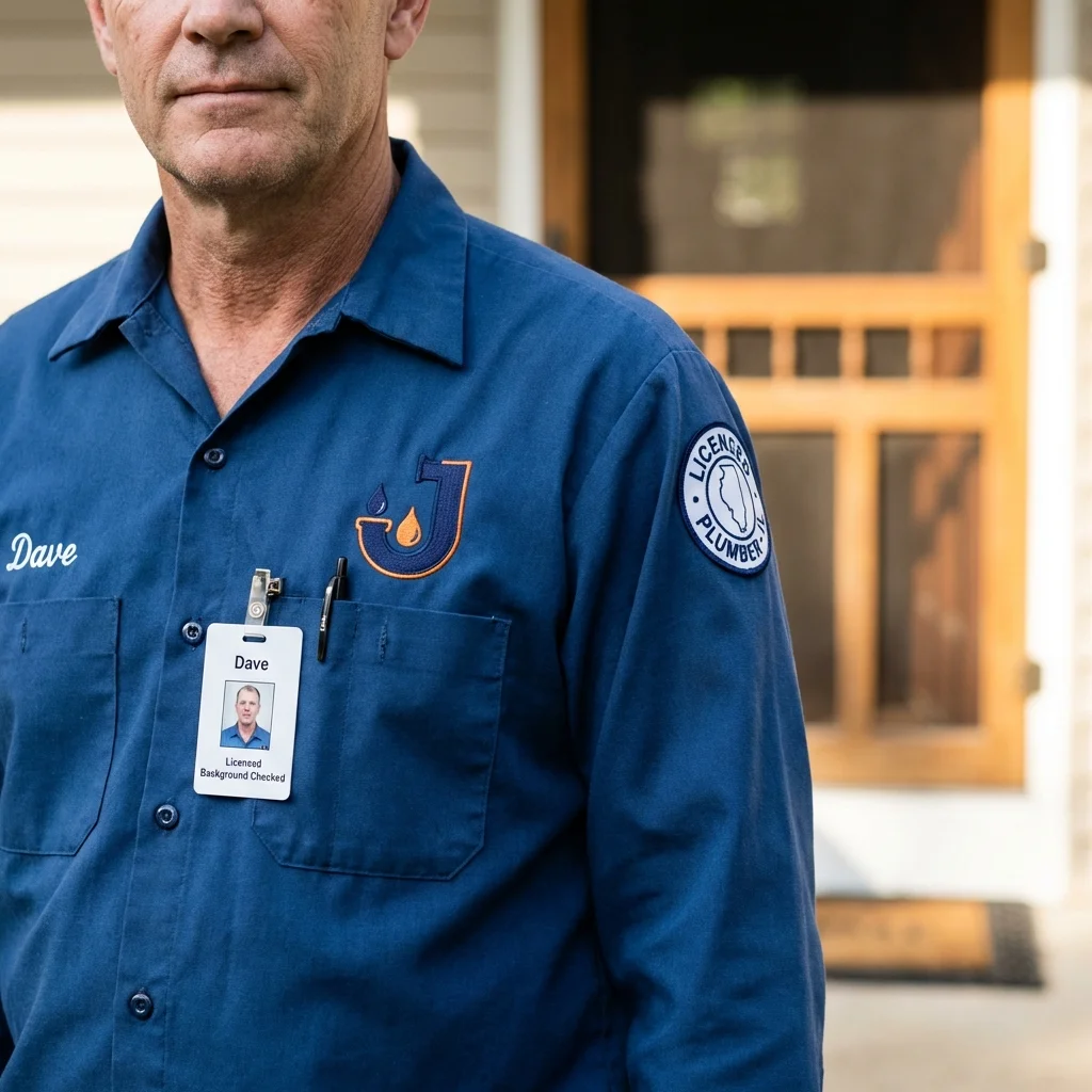 Licensed plumber showing ID badge in Trenton, FL