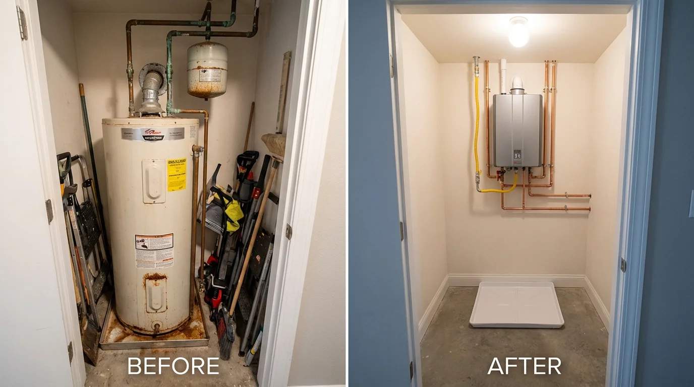 Tank water heater versus wall-mounted tankless unit comparison for Trenton, FL homeowners
